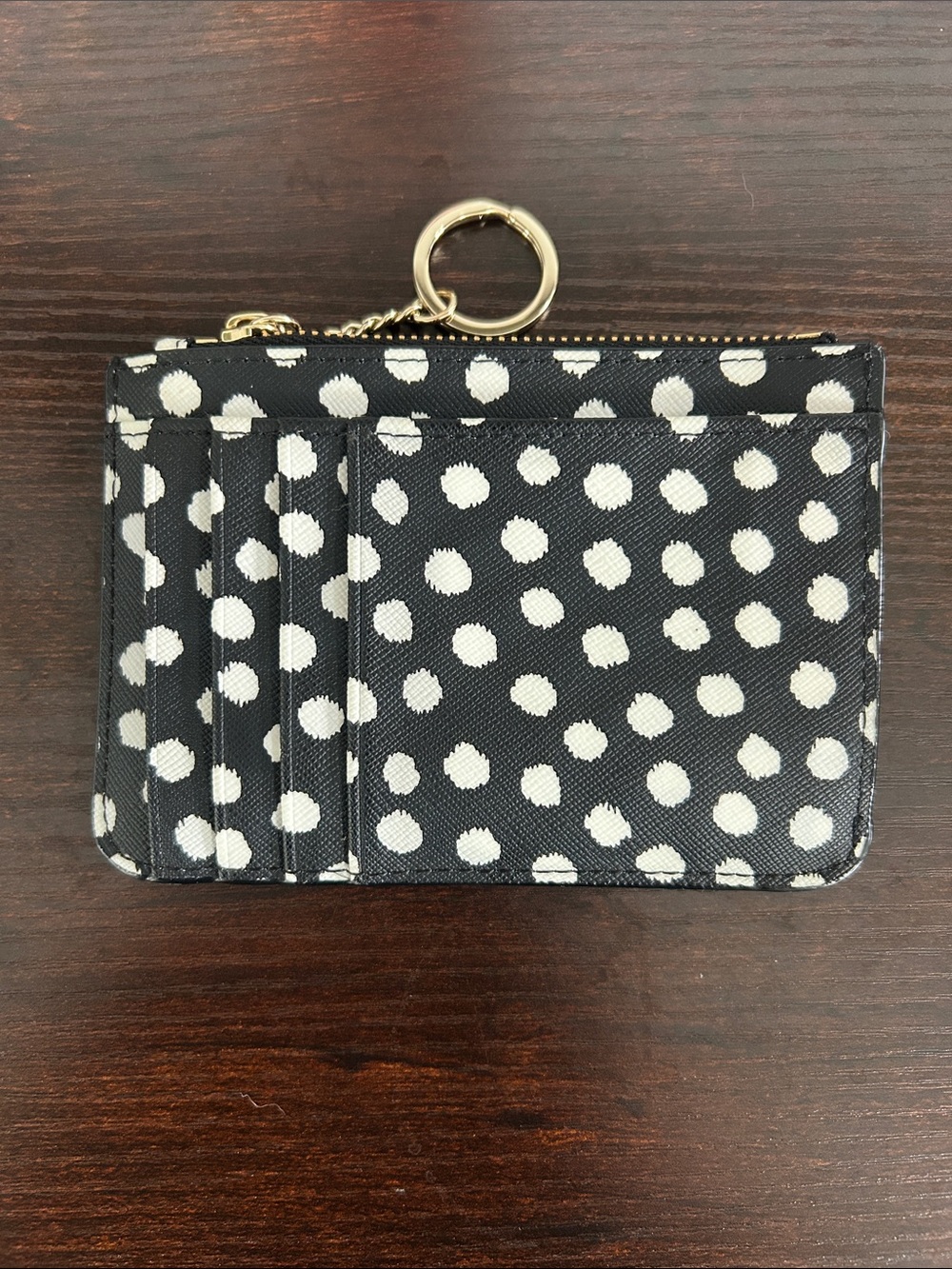kate spade Black & White Polka Dot Zip Card Pouch with Keyring - Picture 3 of 4
